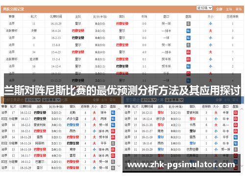 兰斯对阵尼斯比赛的最优预测分析方法及其应用探讨