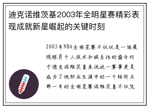 迪克诺维茨基2003年全明星赛精彩表现成就新星崛起的关键时刻